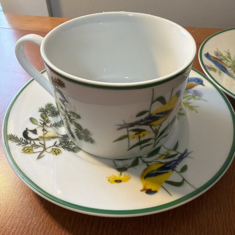 2 National Wildlife Federation‎ Cup Saucer Songbirds Bluebird Cardinal Birds +